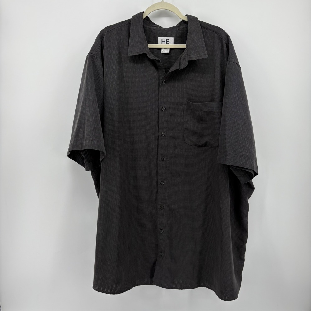 HB Harbor Bay 3XLT Charcoal Grey Short Sleeve Button Up Textured Grid Shirt Tall